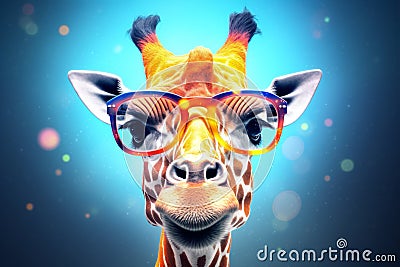 sunglasses colorful zoo animal mammal portrait neck wildlife africa giraffe. Generative AI. Stock Photo