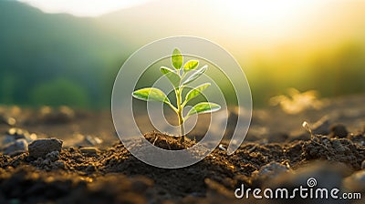 A young withania plant can be seen growing in a field Stock Photo