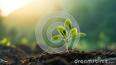 A young withania plant can be seen growing in a field Stock Photo