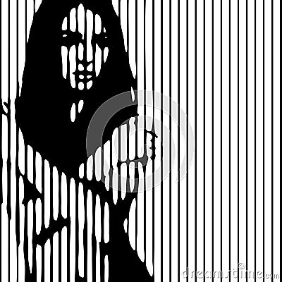 Young woman. Abstract beautiful female face drawing with lines. Girl, minimalist fashion design, vector Vector Illustration