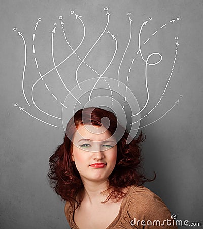 Young woman with arrows coming out of her head Stock Photo