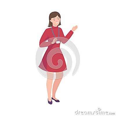 Young Woman as Tour Guide with Hanging Name Badge Vector Illustration Vector Illustration