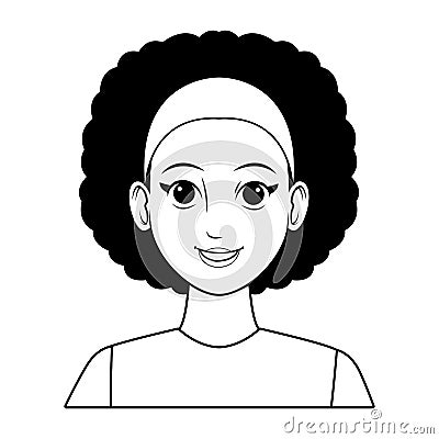 Young woman avatar cartoon character profile picture black and white Vector Illustration