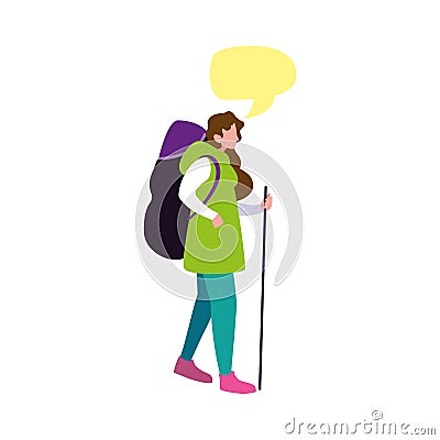young woman with backpack travel talk bubble Cartoon Illustration