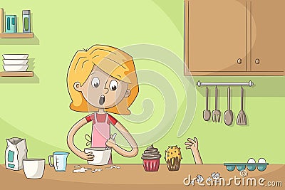 Young Woman Baking Vector Illustration