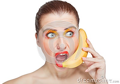 Young woman with banana Stock Photo