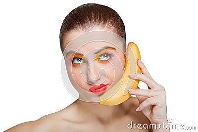 Young woman with banana Stock Photo