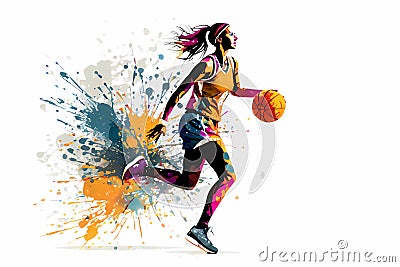 Young woman basketball player with ball. Abstract grunge background. Girl playing basketball Stock Photo