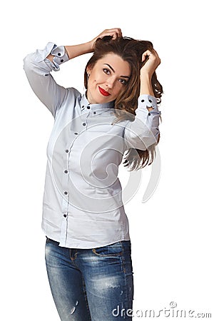 Young woman with full hair. The sight of a hair Stock Photo