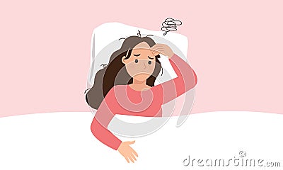 Young woman in bed feel stressed because of sleep problem Vector Illustration