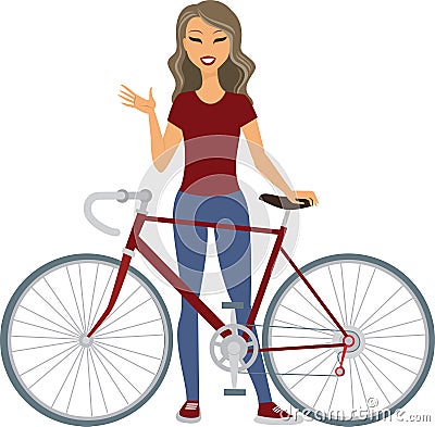 Young woman with bicycle Vector Illustration