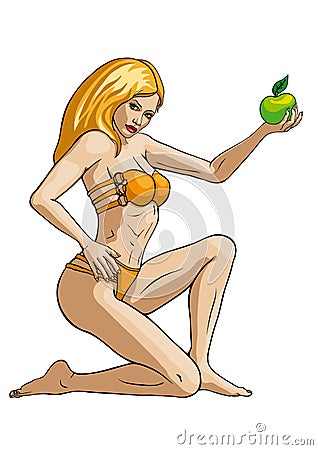 Blonde girl with apple Vector Illustration