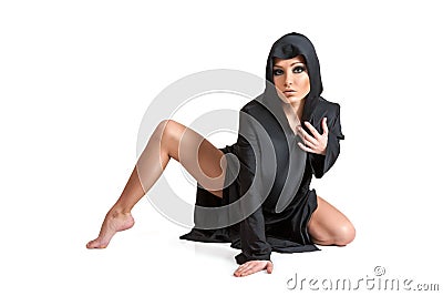 Young woman in black hood Stock Photo