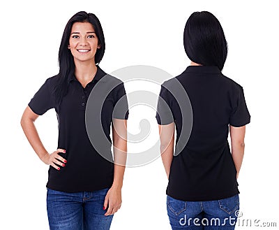 Young woman in black polo shirt Stock Photo