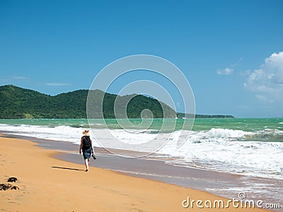 Young woman with blond hair on the beautiful Punta Tuna beach, Puerto Rico, USA Stock Photo