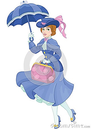 Young woman with blue umbrella Vector Illustration