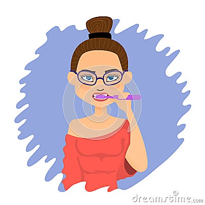 Young woman brushing teeth in the morning Vector Illustration