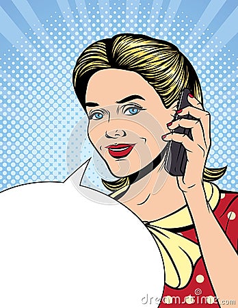 Young woman calling by phone Cartoon Illustration
