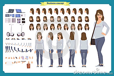 Young woman, casual clothes. Character creation set. Full length Vector Illustration