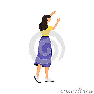Young woman in casual clothes flat color vector faceless character Vector Illustration