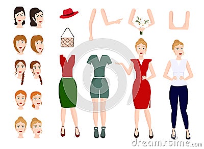 Young woman character constructor. Vector Illustration