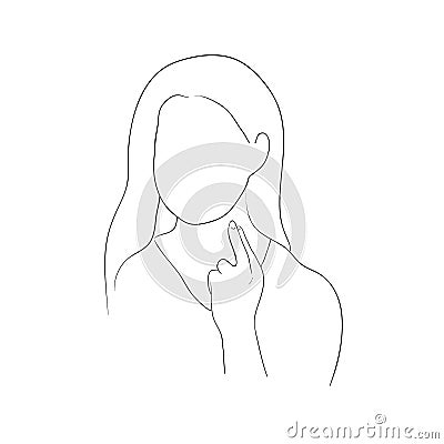 Young woman checking her pulse over the carotid artery. Vector illustration Stock Photo