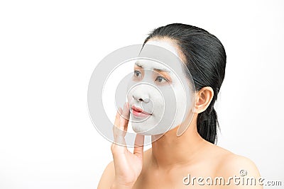 Young woman clay face mask peeling natural Stock Photo