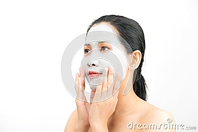 Young woman clay face mask peeling natural Stock Photo