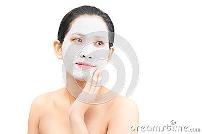 Young woman clay face mask peeling natural Stock Photo