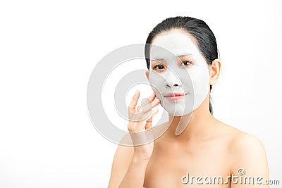 Young woman clay face mask peeling natural Stock Photo