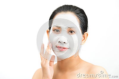 Young woman clay face mask peeling natural Stock Photo