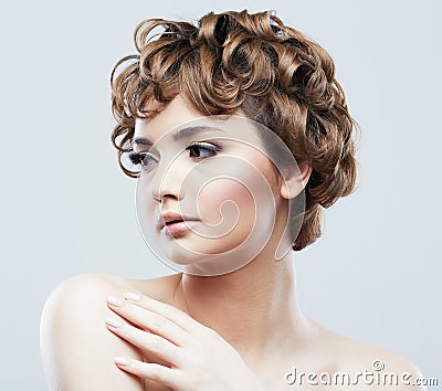 Young woman close up face beauty portrait.Short Ha Stock Photo