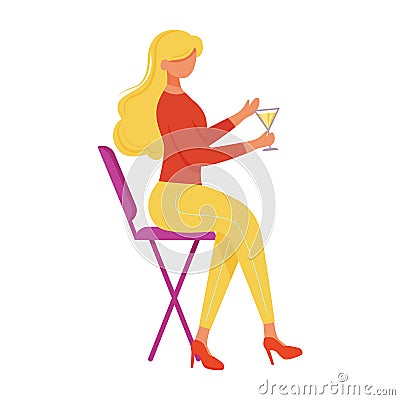 Young woman with cocktail sitting on chair flat vector illustration Vector Illustration