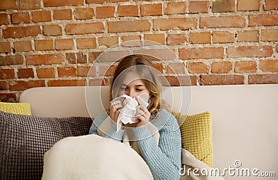 Young woman with cold, flue. Stock Photo