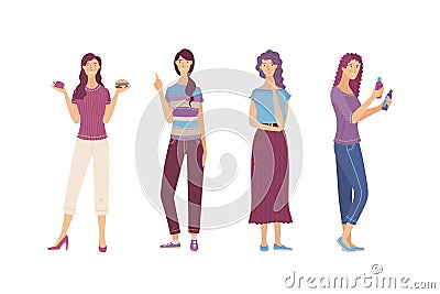 Young woman comparing skincare beauty products flat vector illustartion Vector Illustration