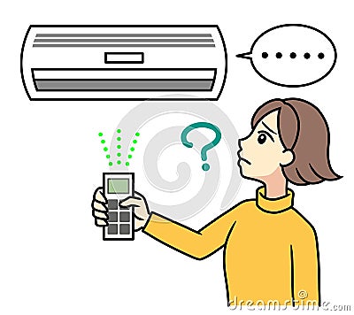 A young woman confused that a heater is broken Stock Photo