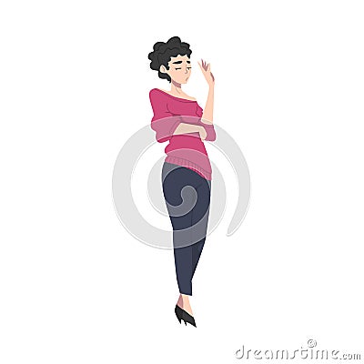 Young Woman with Contempt Look on Her Face Showing Rejection and Refusal Gesture with Her Hand Vector Illustration Vector Illustration