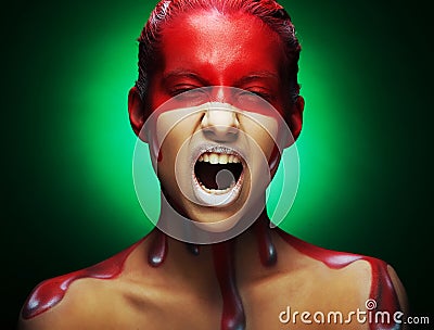 Creative face-art, youmg woman close up Stock Photo