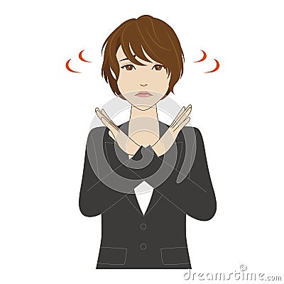 Young woman crossing her arms saying NO Vector Illustration