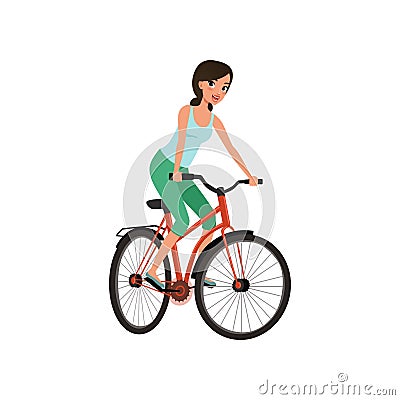 Young woman cycling her bike, active lifestyle concept vector Illustrations on a white background Vector Illustration