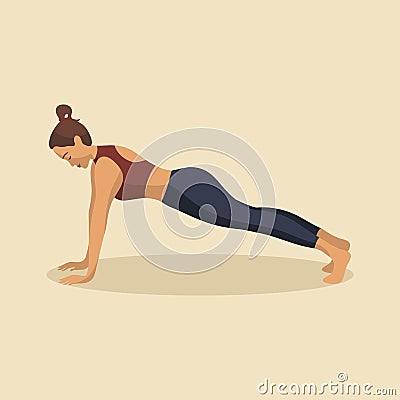 Young woman demonstrating various yoga or pilates positions isolated on light background. Vector Illustration