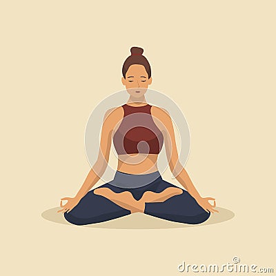 Young woman demonstrating various yoga or pilates positions isolated on light background. Vector Illustration