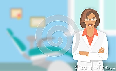 Young woman dentist at the dental office Vector Illustration