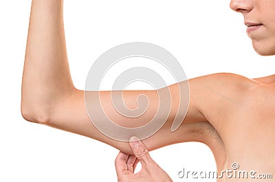 Young woman displaying the loose skin Stock Photo