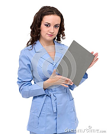 Young woman doctor showing empty blank clipboard sign with copy space Stock Photo