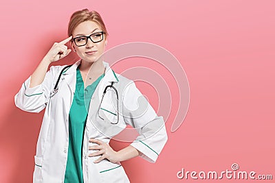 Young woman doctor solves a problem Stock Photo