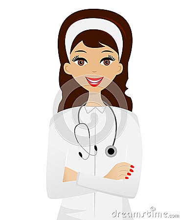 Young woman doctor on white background Vector Illustration