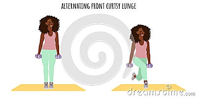 Young woman doing alternating front cursty lunge Vector Illustration