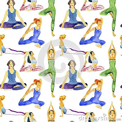 Seamless pattern with joga poses. Stock Photo