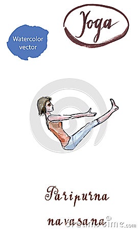 Young woman doing exercises for back, hips and abs, sitting in P Vector Illustration